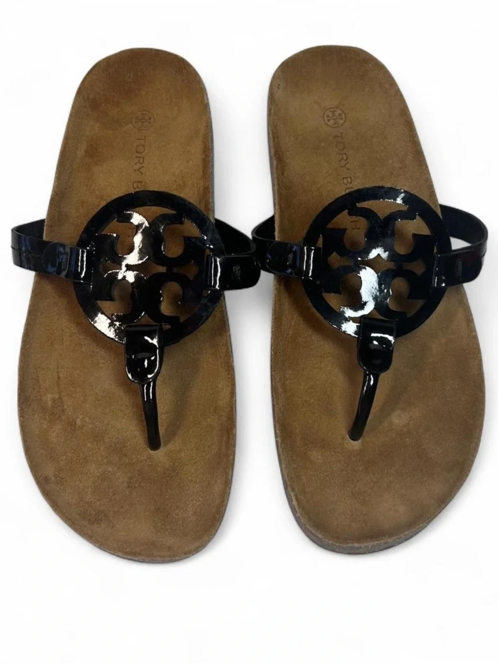 Tory Burch Miller Cloud Sandal in the Perfect Black / Natural colorway. Sz 9
